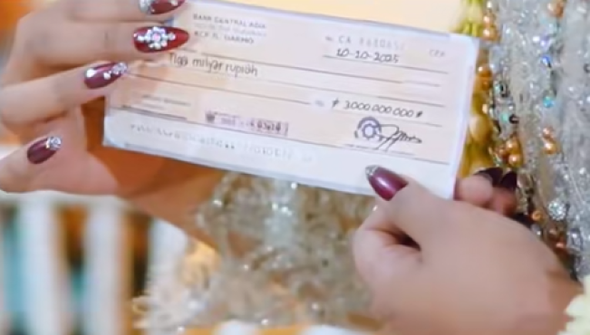Cek senilai Rp 3 miliar yang dijadikan mahar ternyata palsu. [TikTok]
